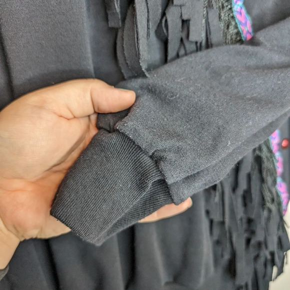 Vintage Donna Toran Black Studded Fringe Shoulder Sweater Women  XL - Picture 4 of 9